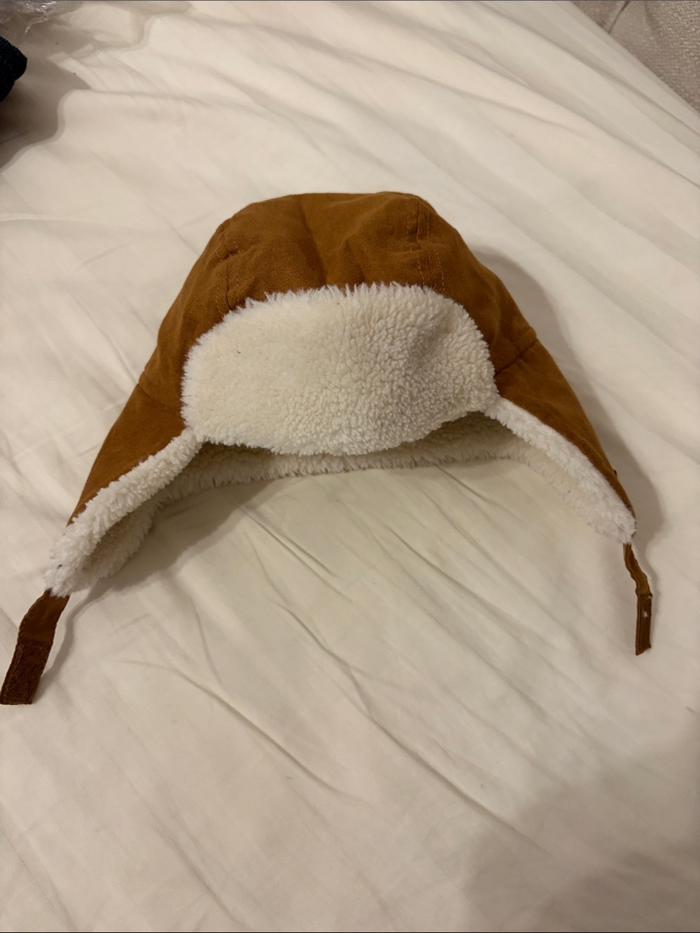 Old Navy Brown Faux-Suede Earflap Aviator Hat with Cream Sherpa Lining, 6-12m